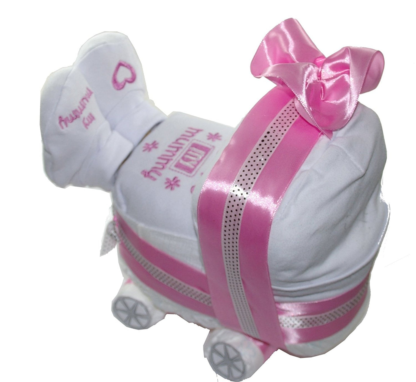 Windeltorte Kinderwagen + 3 tlg. Babyset rosa