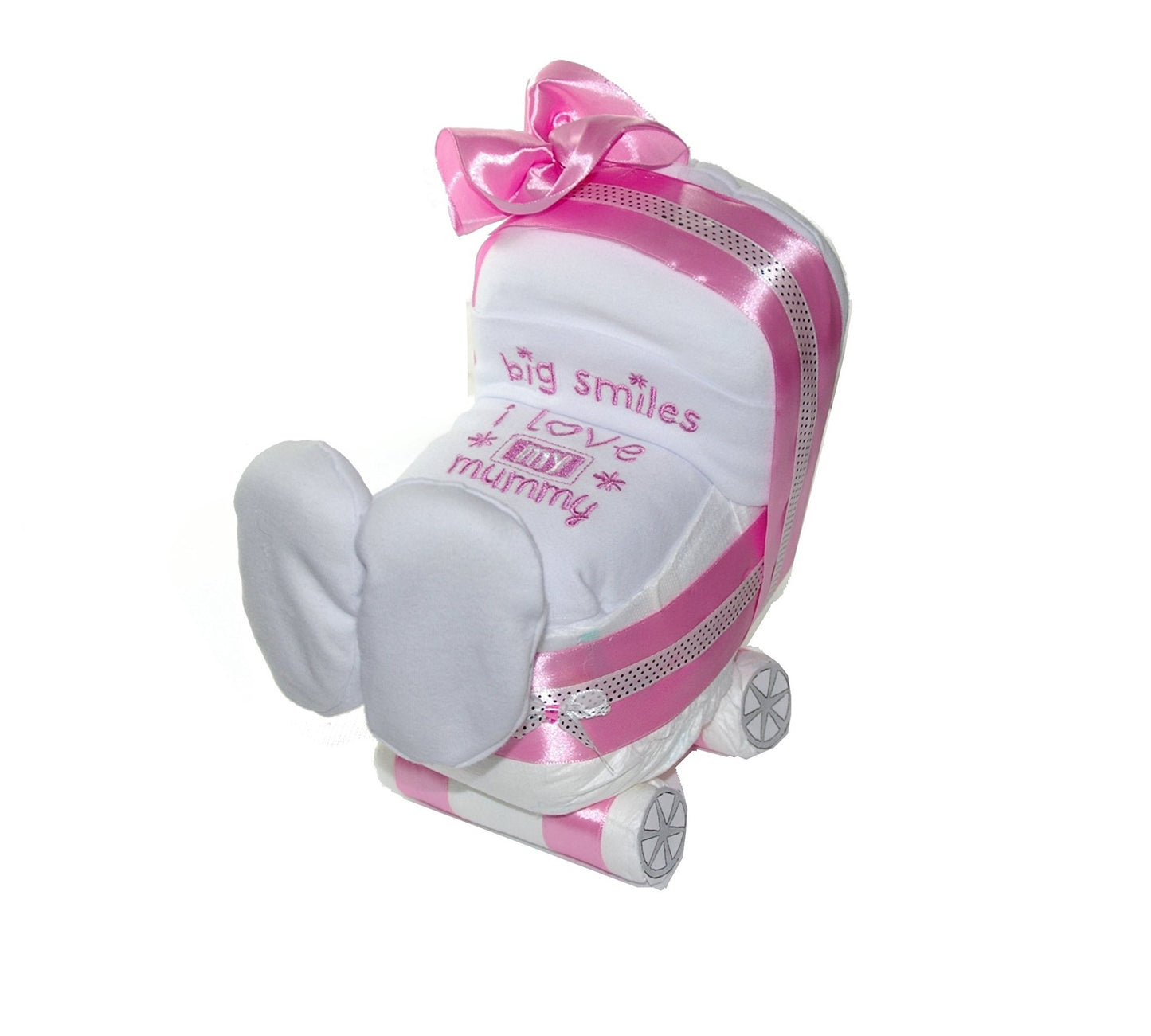 Windeltorte Kinderwagen + 3 tlg. Babyset rosa