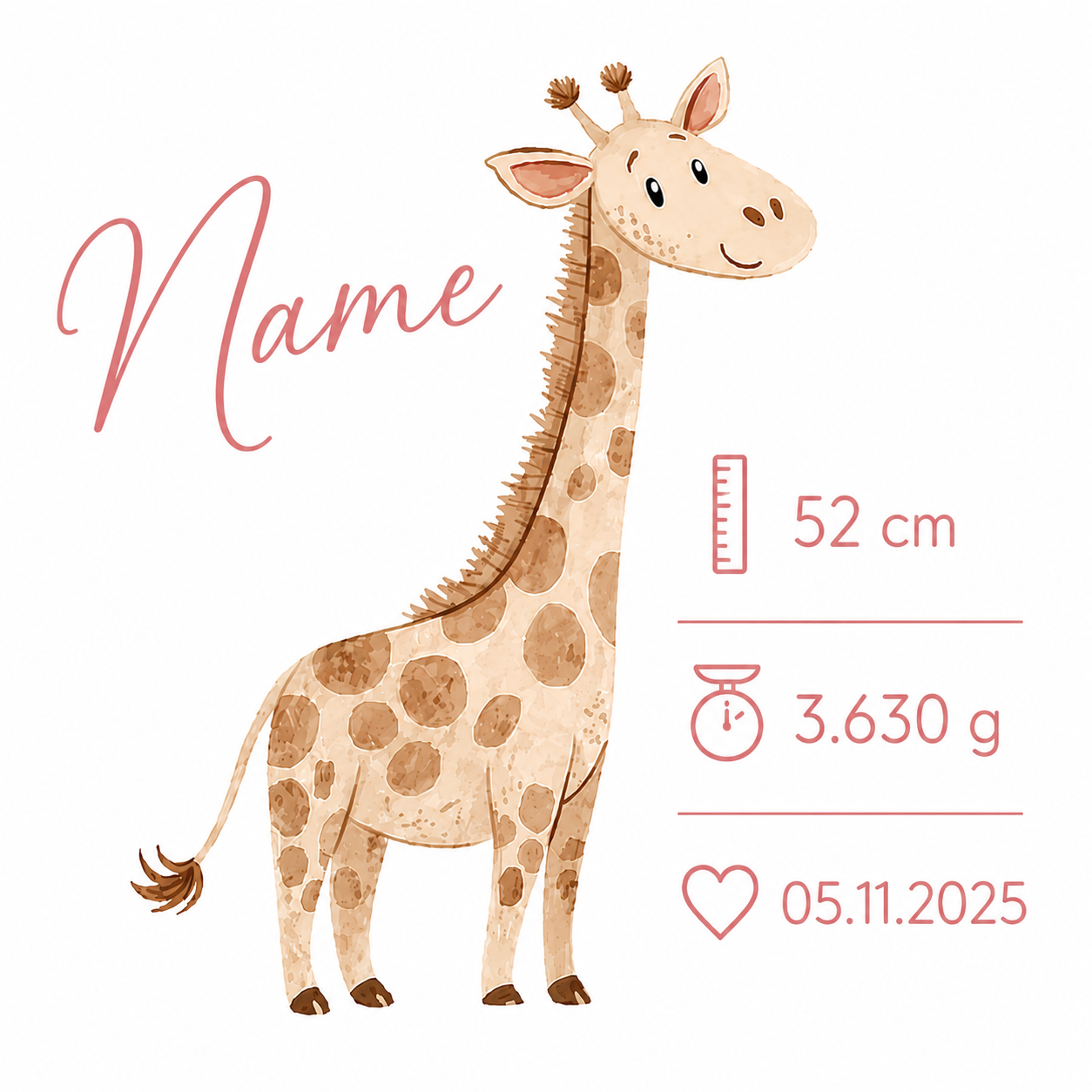 Personalisiertes Baby Dekokissen Giraffe - Farbwahl