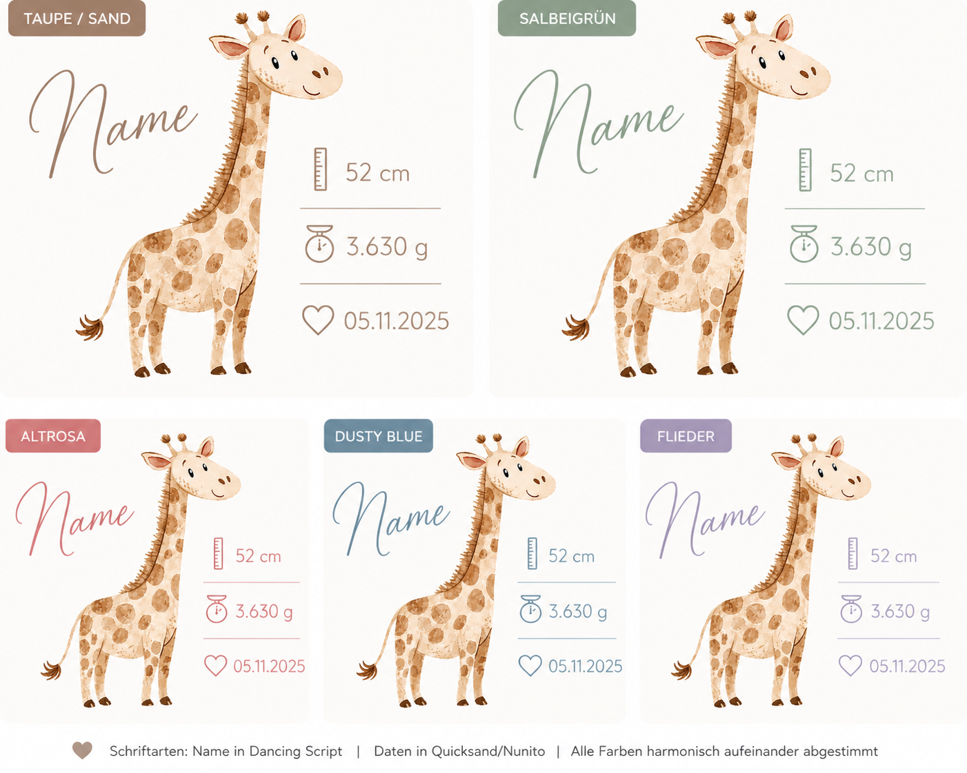 Personalisiertes Baby Dekokissen Giraffe - Farbwahl