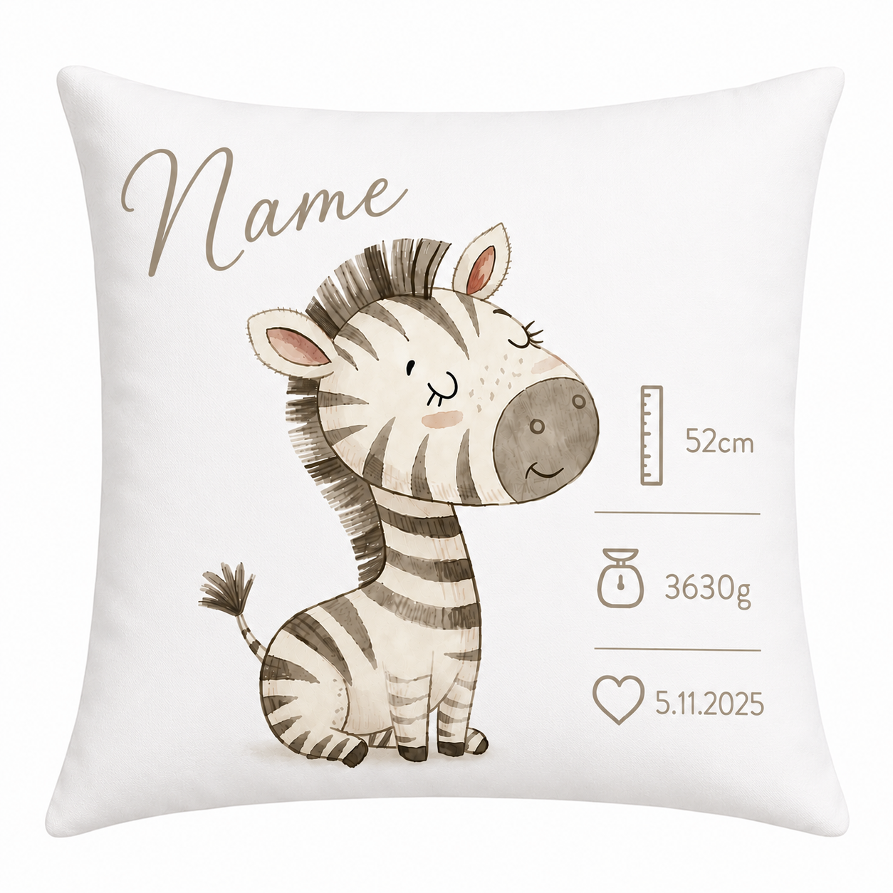 Personalisiertes Baby Dekokissen Zebra - Farbwahl
