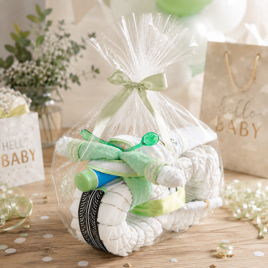 Windelmotorrad ROCKSTAR in Grün – originelle Windeltorte als Geschenk zur Geburt