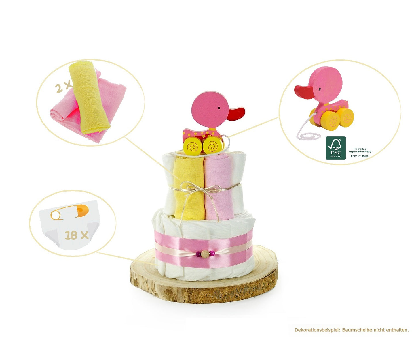 Windeltorte ZIEHTIER ENTE rosa