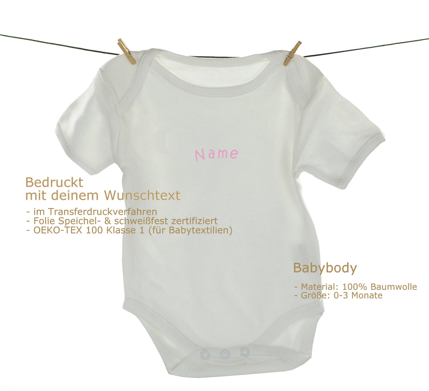 Baby Body bedruckt | mit Namen oder Wunschtext, 100% Baumwolle | Personalisiert