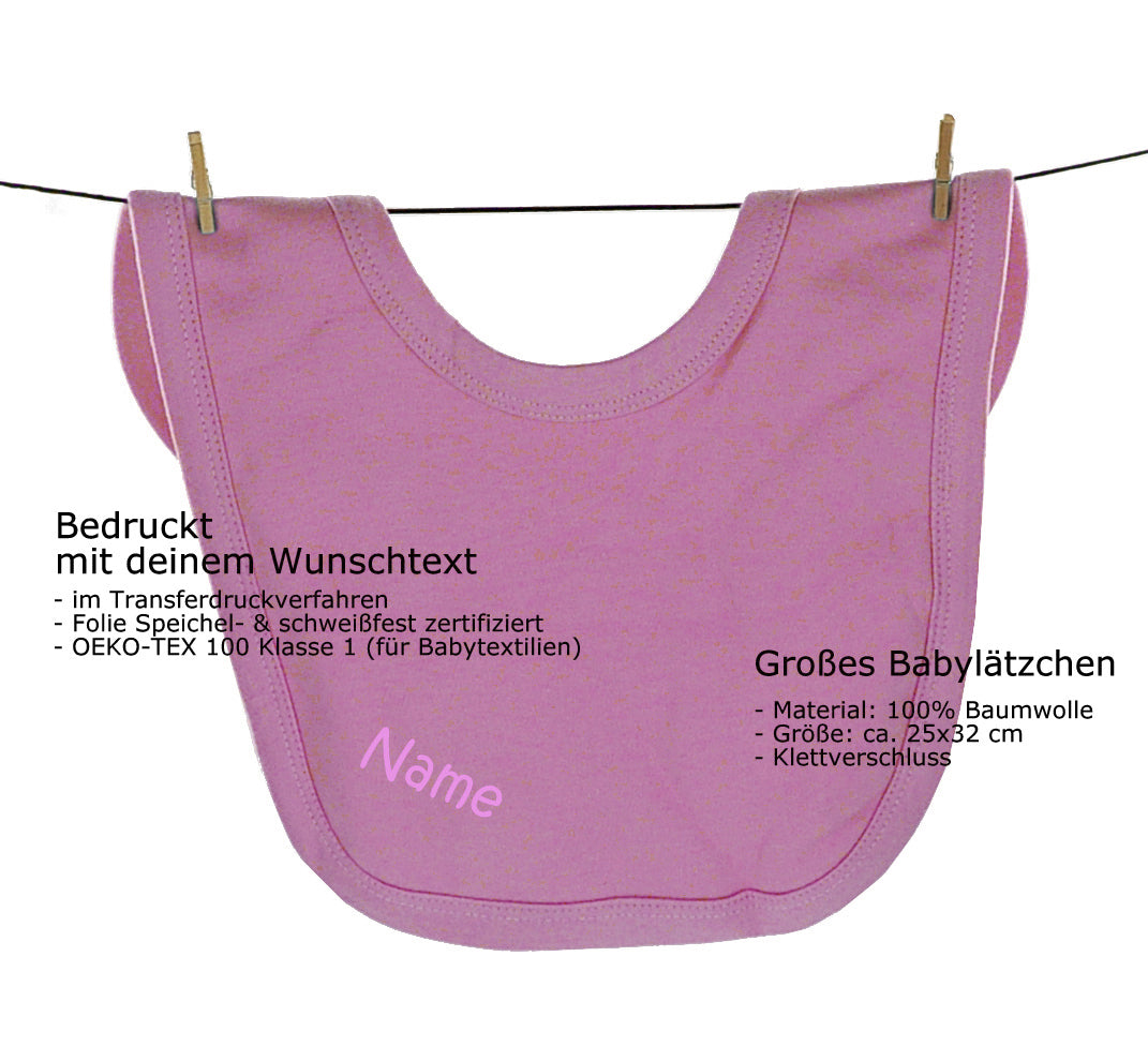 Großes Baby Lätzchen, 100% Baumwolle, rosa | Personalisiert | mit Wunschtext bedruckt