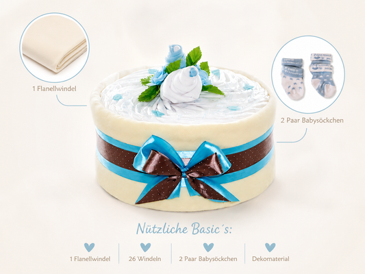 Windeltorte Cakebox Blau Details