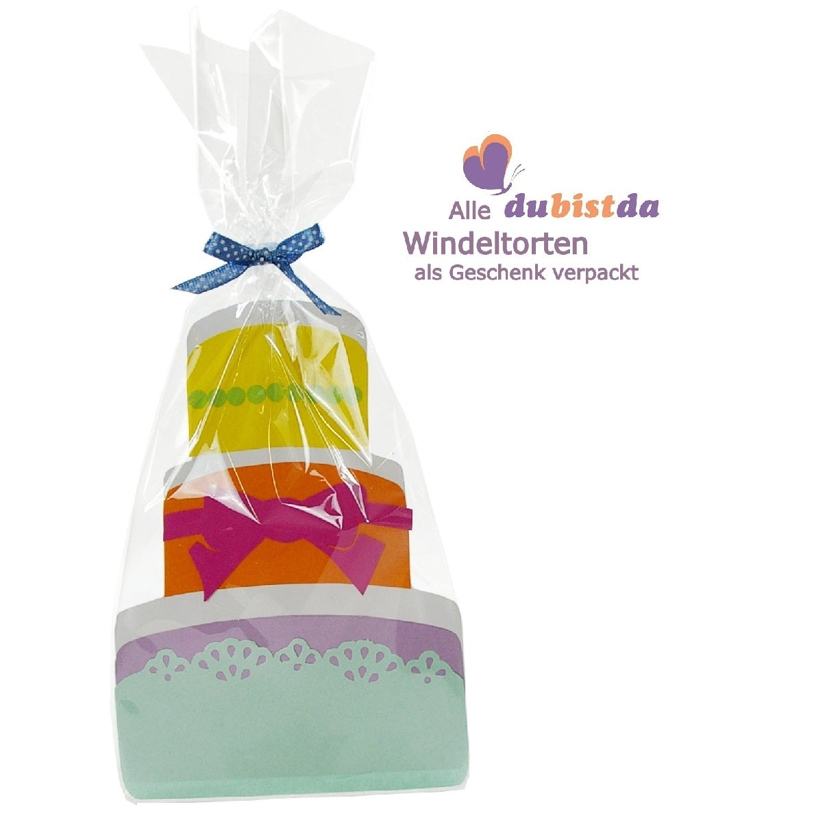 Windeltorte Windelbär türkis | optional Baby Lätzchen mit Namen bedruckt