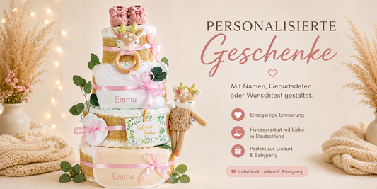 Personalisierte Windeltorte Reh Ella als Geschenk zur Geburt 