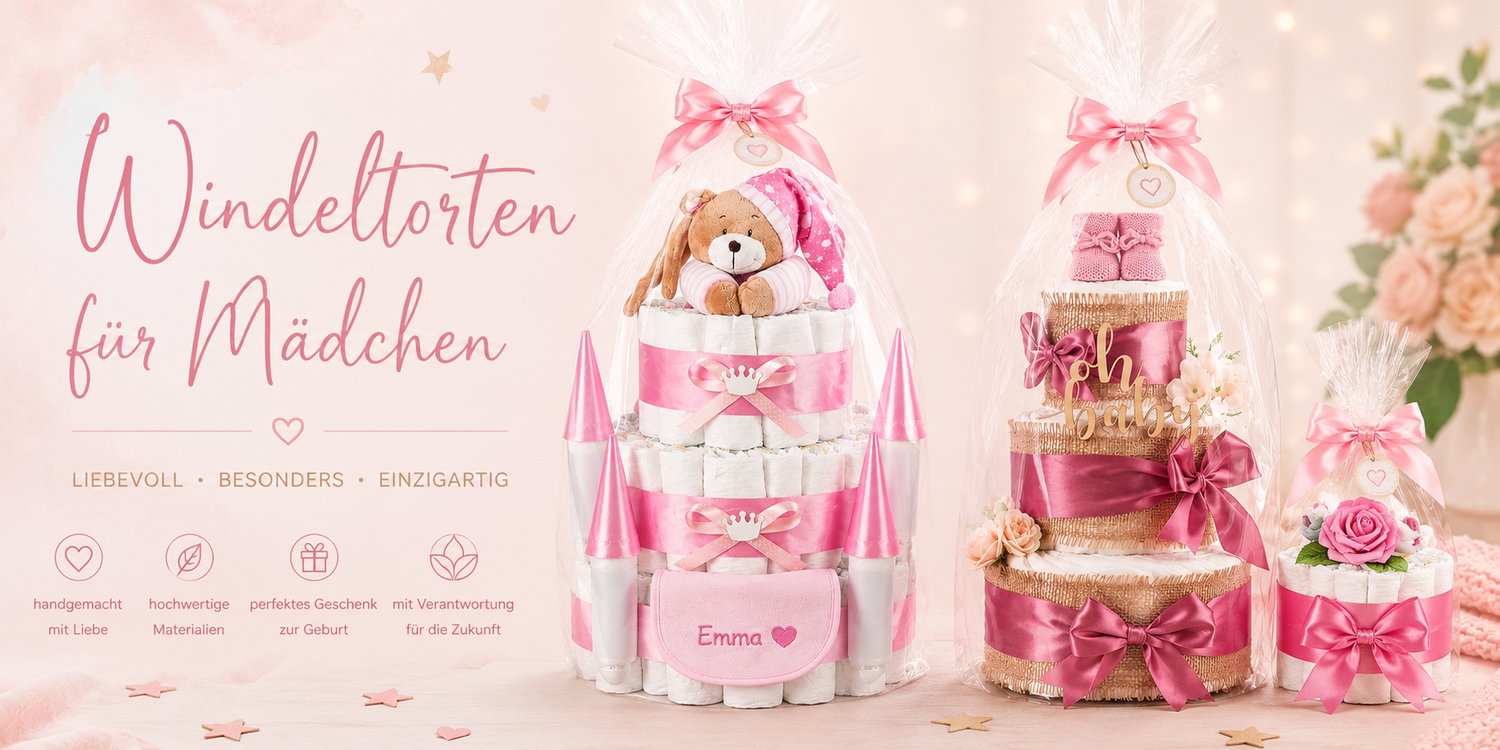 Windeltorten für Mädchen – liebevolle Geschenke zur Geburt