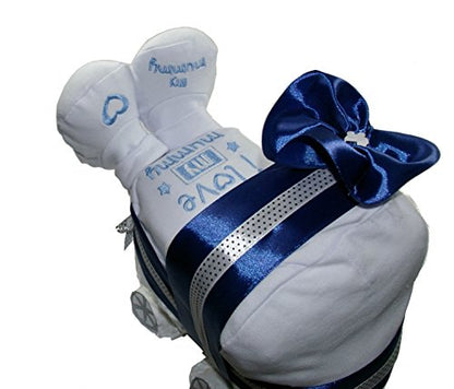 Windeltorte Kinderwagen + 3 tlg. Babyset blau