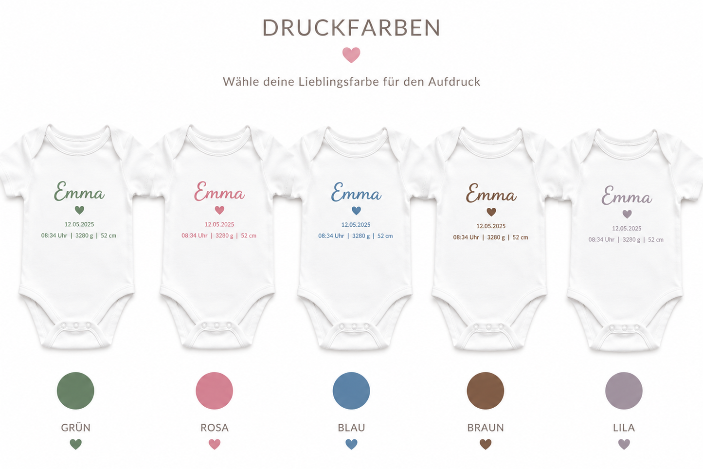 Baby Body bedruckt - mit Namen oder Wunschtext, 100% Baumwolle - Personalisiert