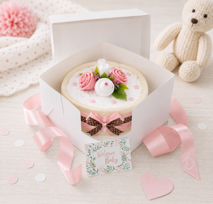 Windeltorte in Kuchenschachtel rosa 1