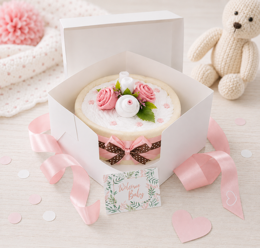 Windeltorte in Kuchenschachtel rosa 1