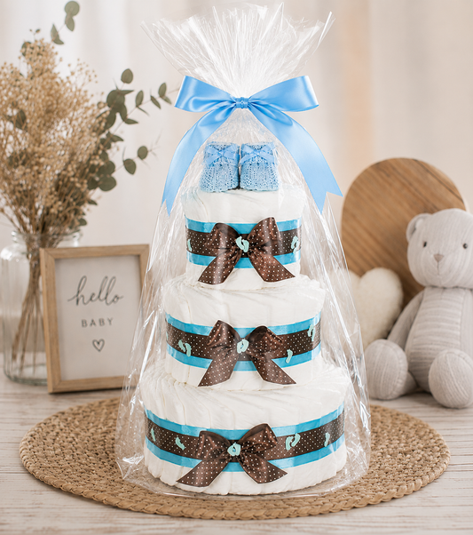 Windeltorte Babybooties | 3-stöckig blau