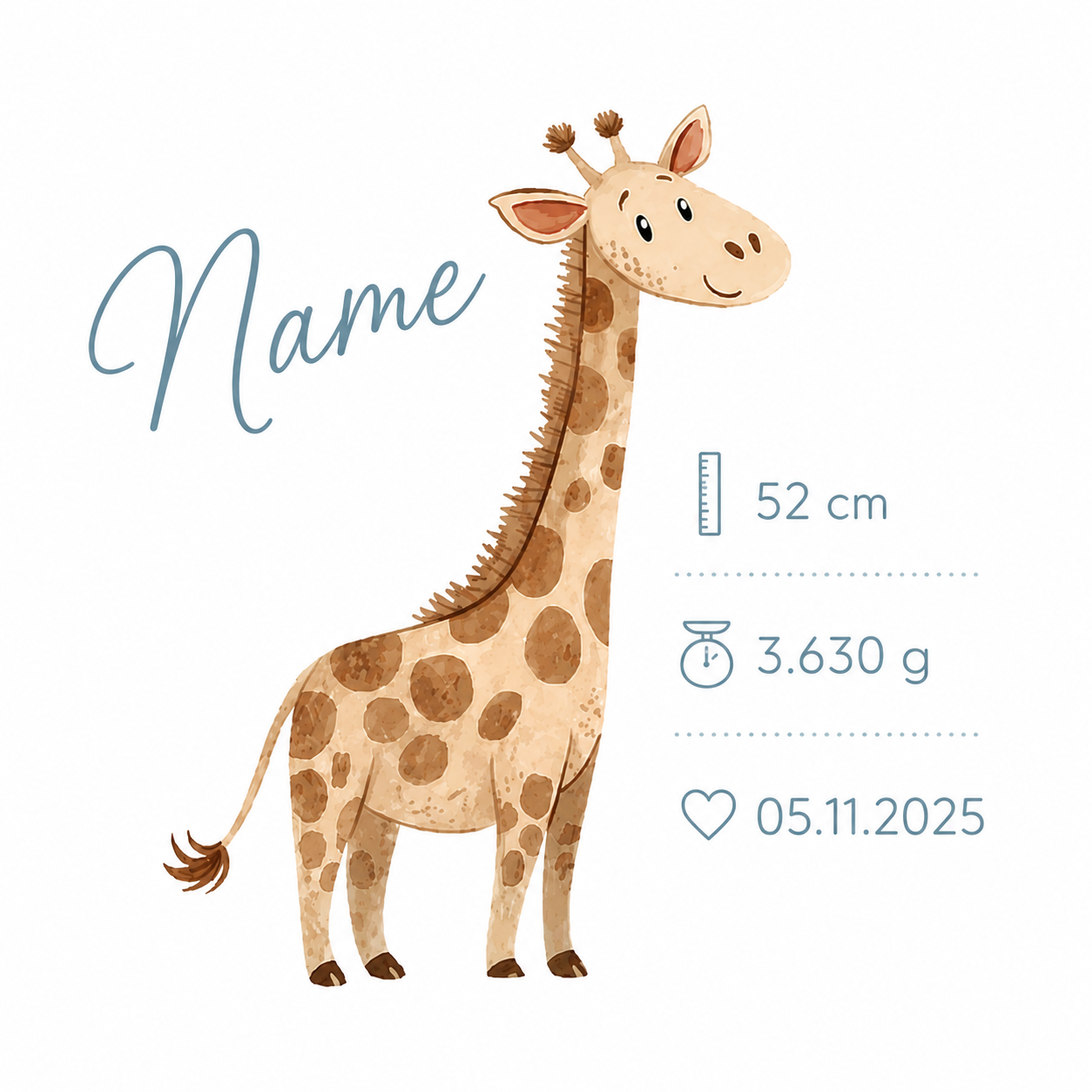 Personalisiertes Baby Dekokissen Giraffe - Farbwahl