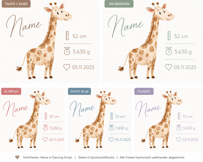 Personalisiertes Baby Dekokissen Giraffe - Farbwahl