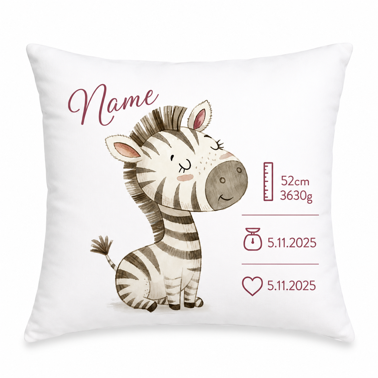 Personalisiertes Baby Dekokissen Zebra - Farbwahl