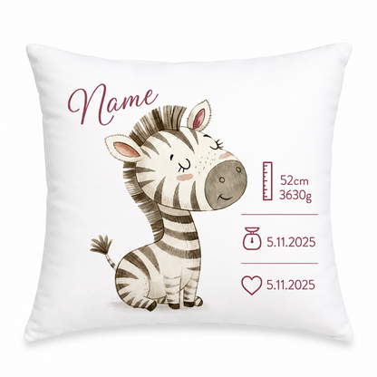 Personalisiertes Baby Dekokissen Zebra - Farbwahl
