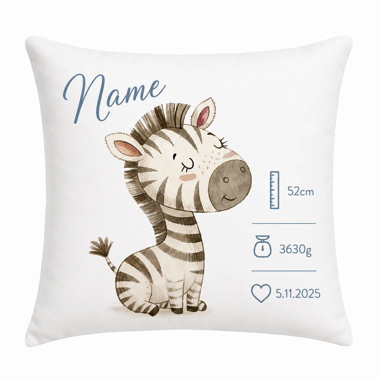 Personalisiertes Baby Dekokissen Zebra - Farbwahl