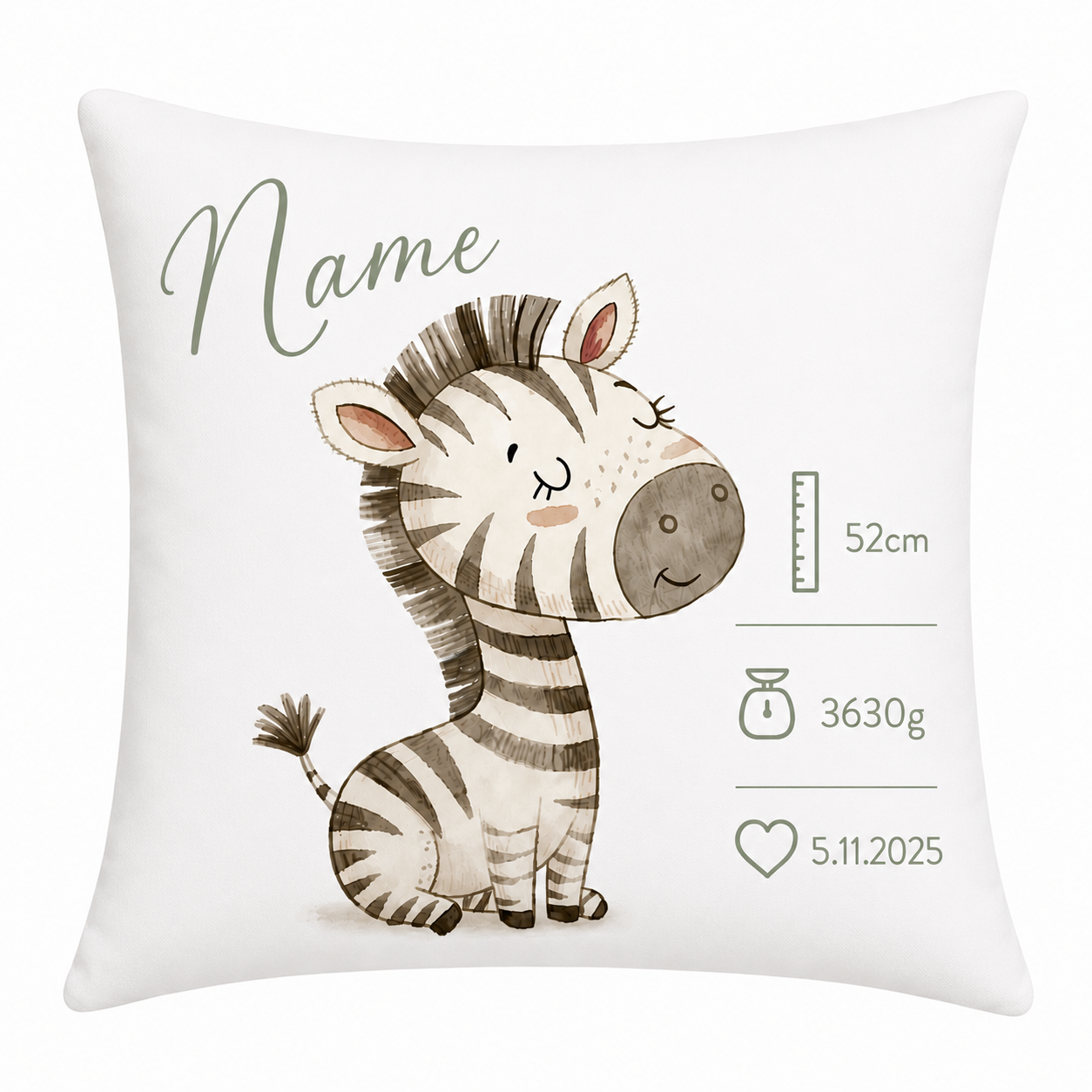 Personalisiertes Baby Dekokissen Zebra - Farbwahl