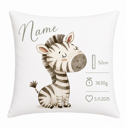 Personalisiertes Baby Dekokissen Zebra - Farbwahl