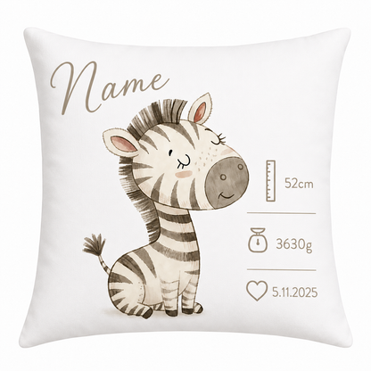 Personalisiertes Baby Dekokissen Zebra - Farbwahl