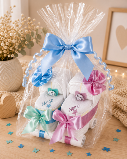 Windeltorte Zwillingswagen rosa/blau personalisierbar