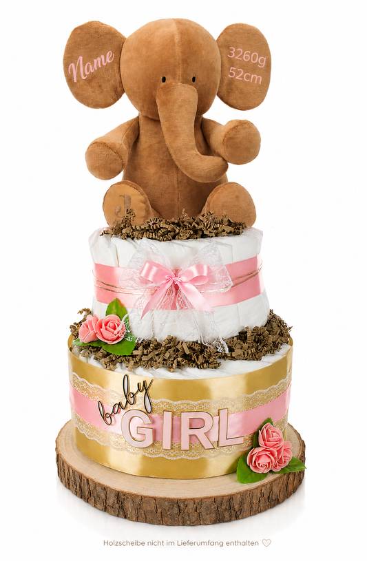 Große Windeltorte 2-stöckig | LITTLE PEANUT rosa | personalisierbar