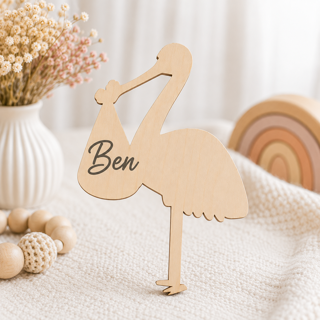 Personalisierter Holzstorch mit Namen