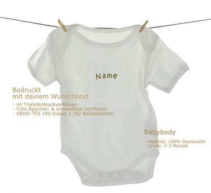 Baby Body bedruckt | mit Namen oder Wunschtext, 100% Baumwolle | Personalisiert