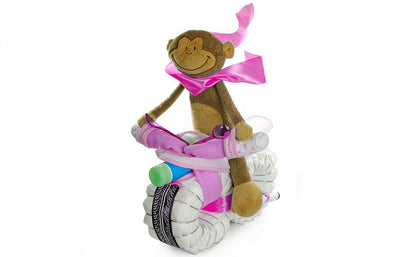 Windeltorte Motorrad ROCKSTAR + Fahrer Schlenkeraffe rosa