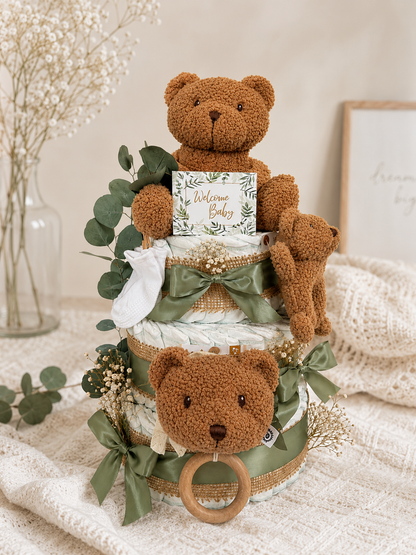 Windeltorte Teddybär Mika | neutral zur Geburt (2- oder 3-stöckig)