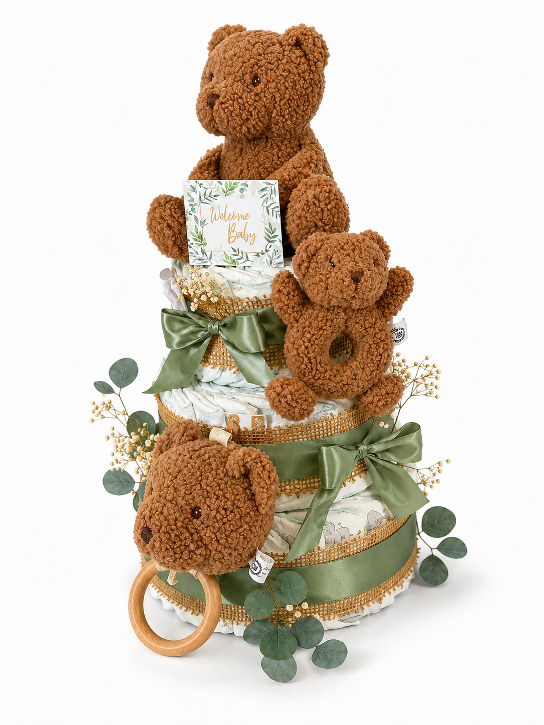 Windeltorte Teddybär Mika | neutral zur Geburt (2- oder 3-stöckig)