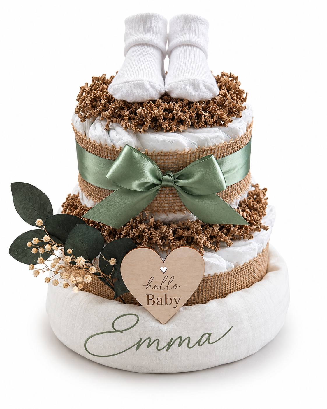 Boho Windeltorte mit Namen – personalisiertes Geschenk zur Geburt