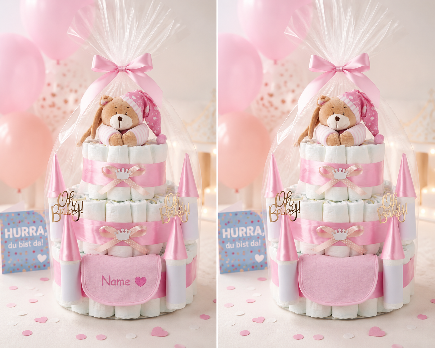 Windeltorte Schloss Prinzessin Rosa in personalisierter Variante und ohne Name