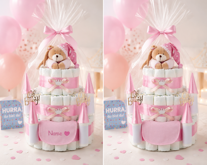 Windeltorte Schloss Prinzessin Rosa in personalisierter Variante und ohne Name