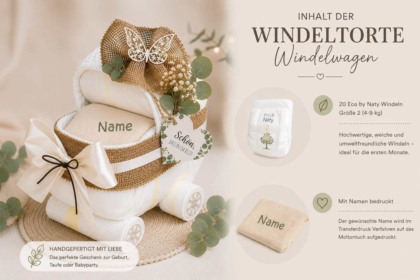 Boho Windeltorte Kinderwagen Inhalt und Details