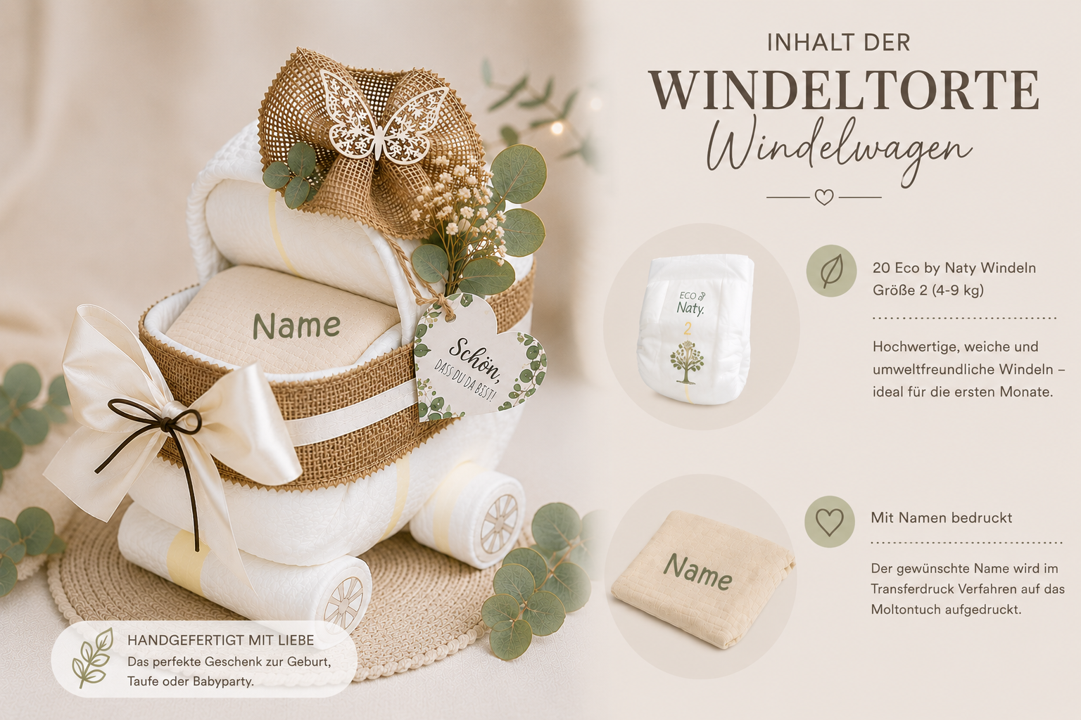 Boho Windeltorte Kinderwagen Inhalt und Details