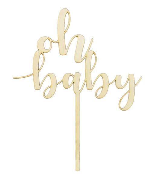 Cake Topper "oh baby", Holz, 17cm | Kuchentopper Babyparty