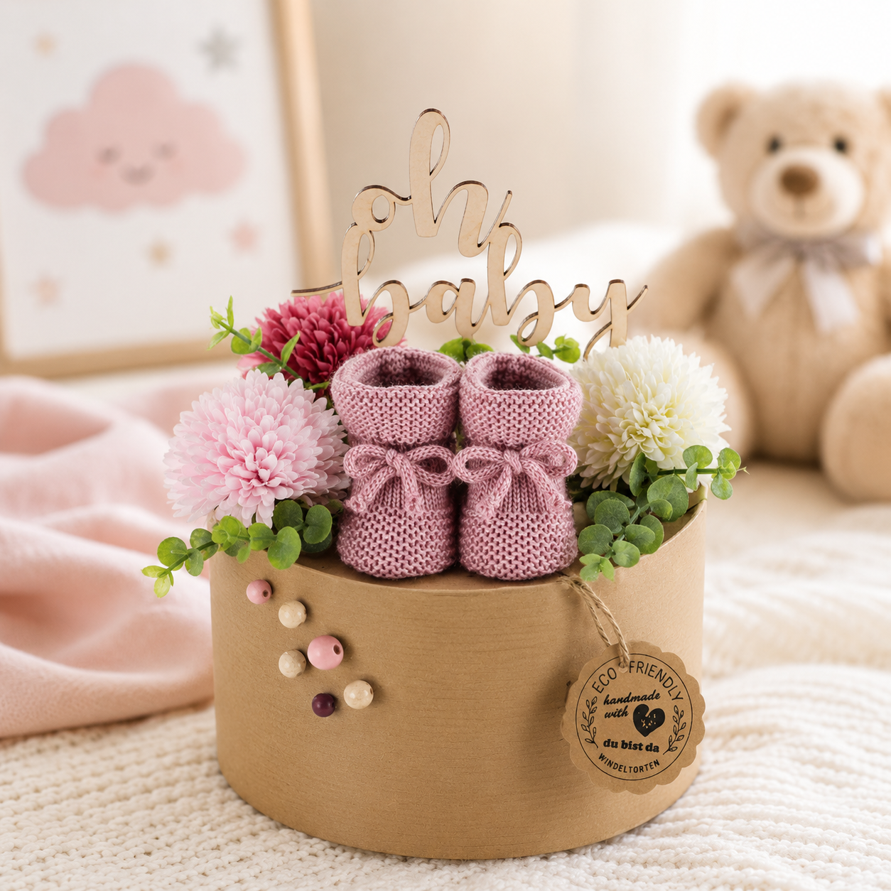 Eco Friendly Windeltorte Berry – Geschenk zur Geburt Mädchen