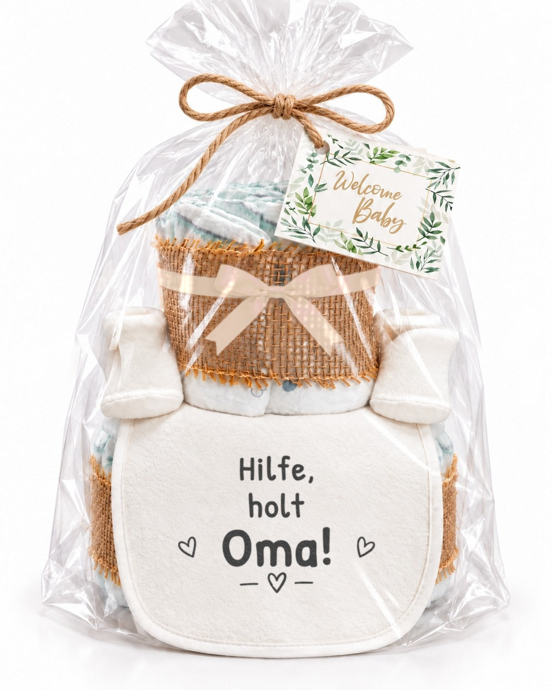 Windeltorte mit Spruch „Hilfe, holt Oma!“