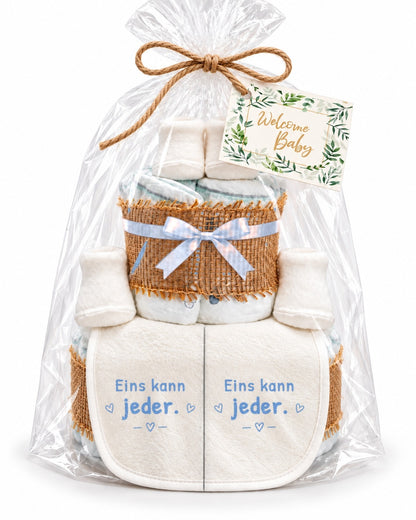 Windeltorte Zwillinge mit Spruch „Eins kann jeder.“