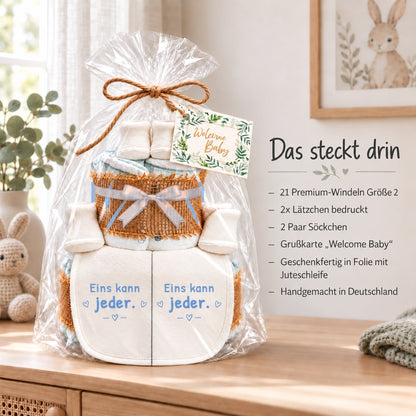 Windeltorte Zwillinge mit Spruch „Eins kann jeder.“