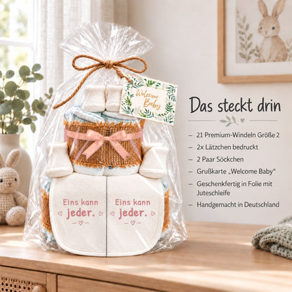 Windeltorte Zwillinge mit Spruch „Eins kann jeder.“