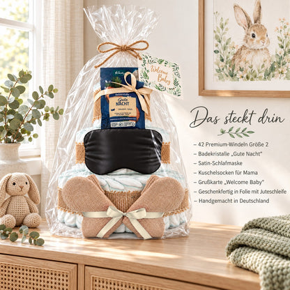 Windeltorte für Mama mit Wunschtext auf Schlafmaske & Socken