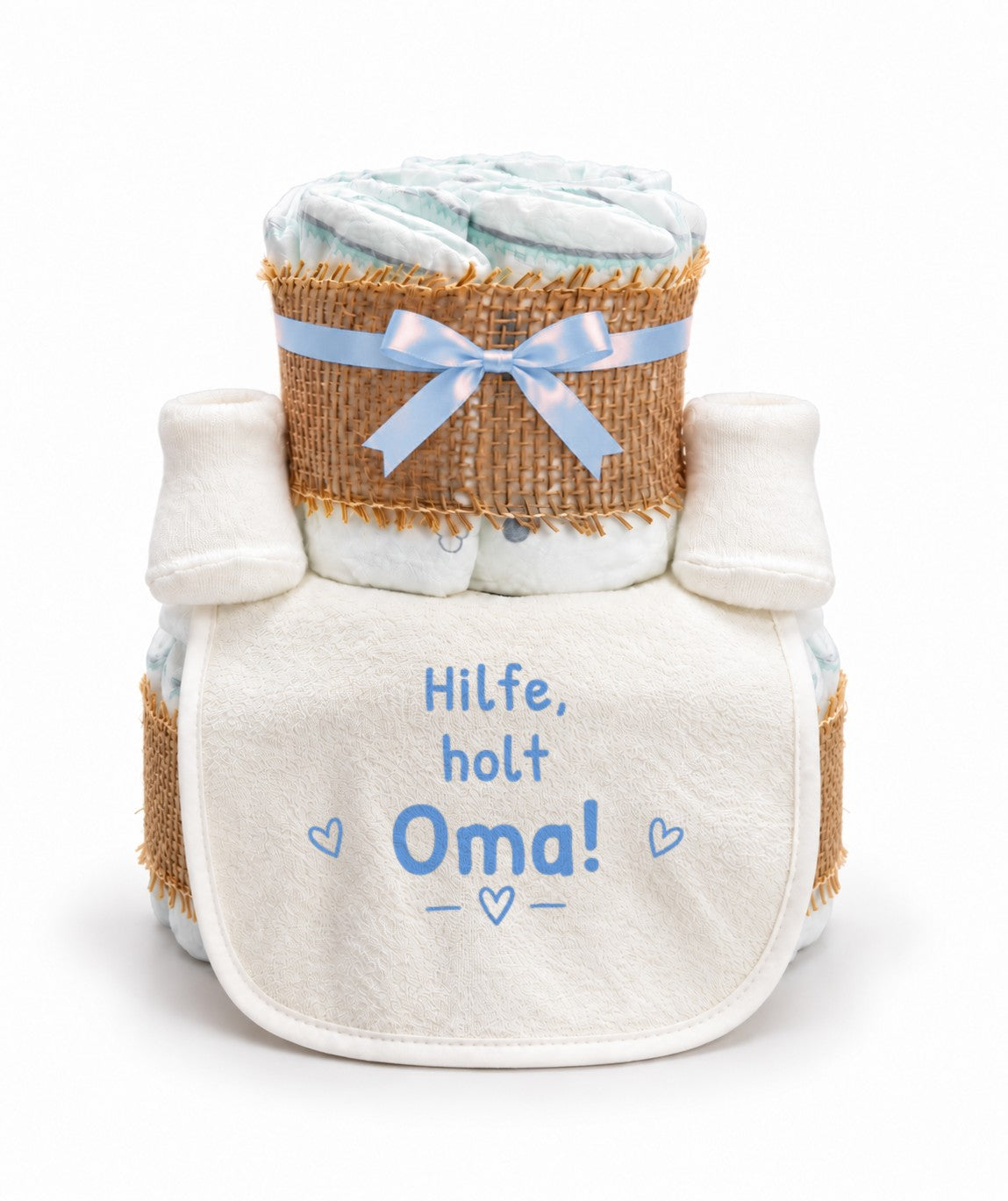 Windeltorte mit Spruch „Hilfe, holt Oma!“