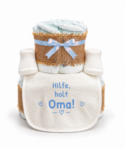 Windeltorte mit Spruch „Hilfe, holt Oma!“