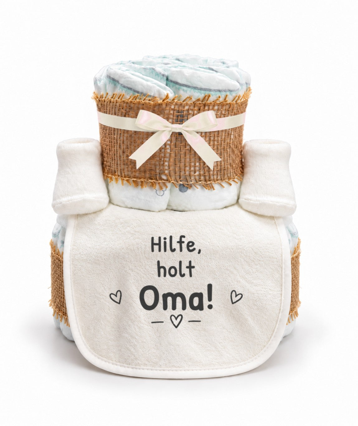 Windeltorte mit Spruch „Hilfe, holt Oma!“