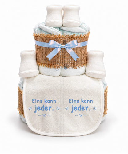 Windeltorte Zwillinge mit Spruch „Eins kann jeder.“