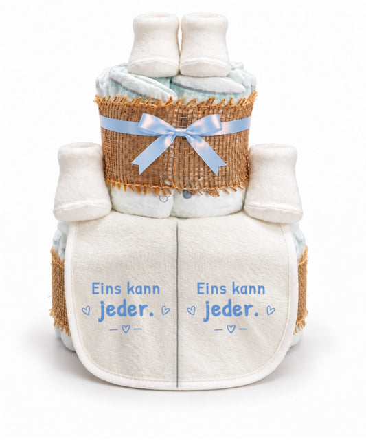 Windeltorte Zwillinge mit Spruch „Eins kann jeder.“